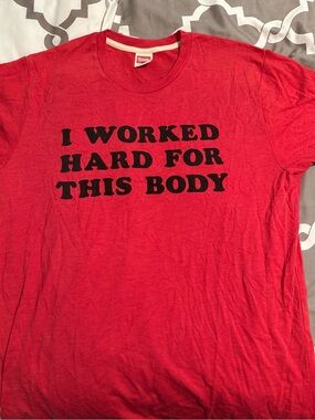 WWE Homage Playboy Buddy Rose Red Graphic Tee - "I Worked Hard For This Body"